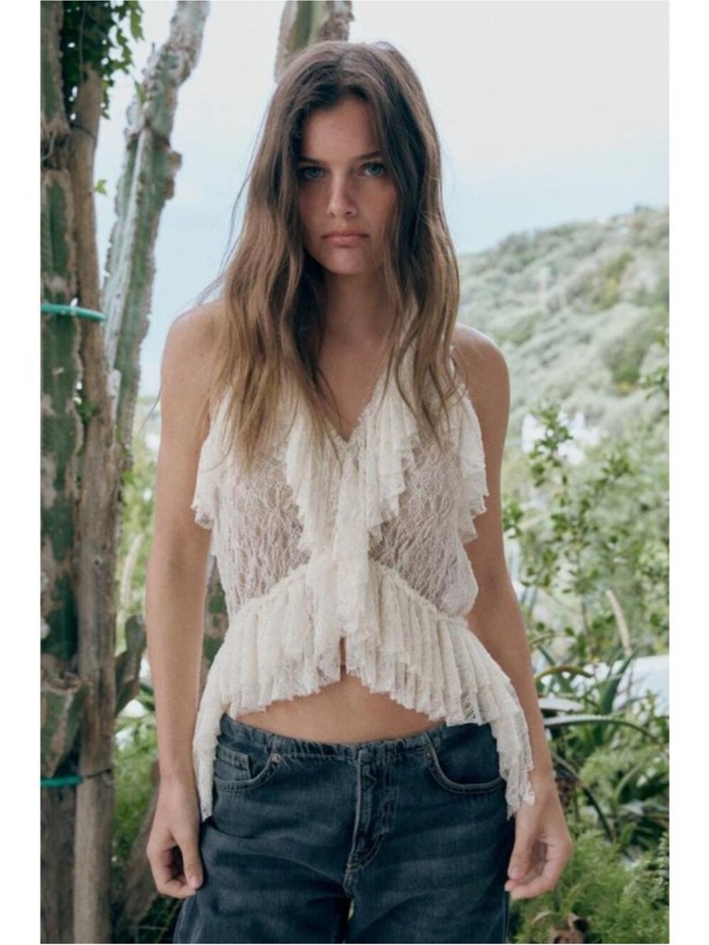 Zara RUFFLED LACE TOP